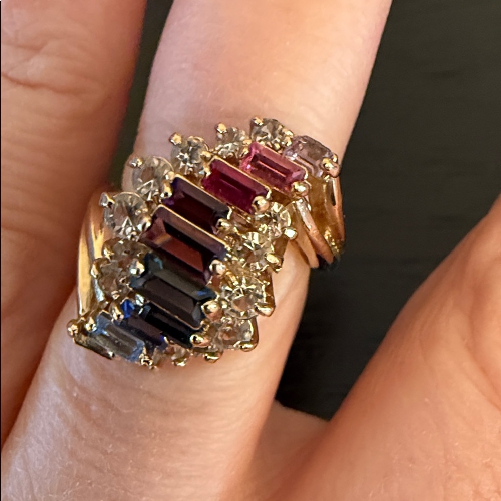 Vintage Rhinestone Gold Plated Statement Ring